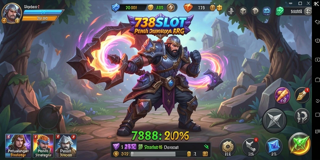 Tangkapan layar permainan 738SLOT menampilkan aksi pertarungan RPG yang mendebarkan.