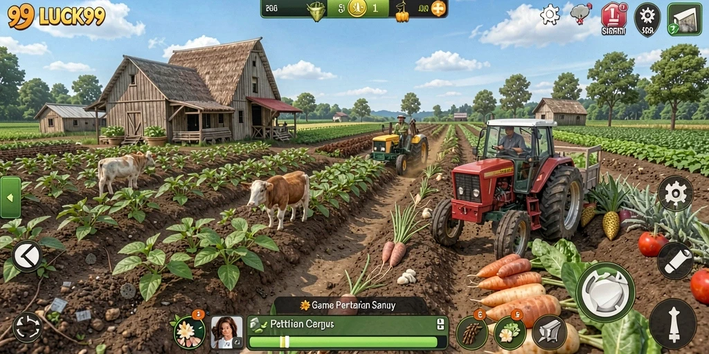 Tampilan aktivitas pertanian di game 99LUCK99 yang menarik.