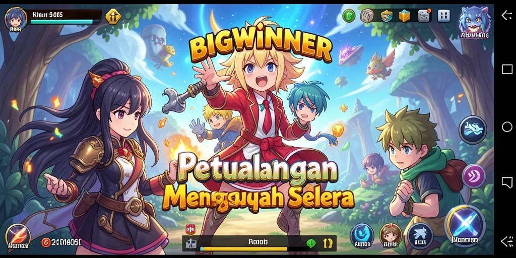 Gameplay BIGWINNER yang penuh aksi dan karakter anime yang menarik.