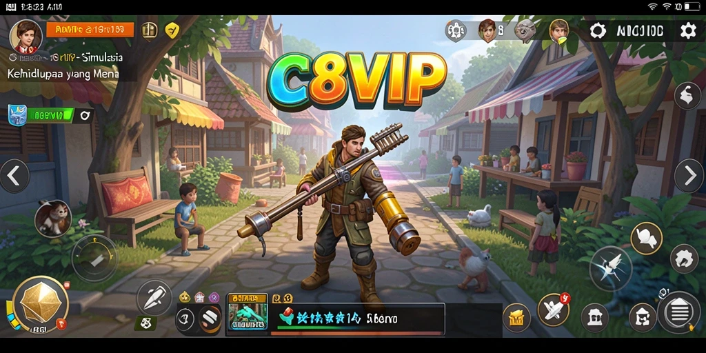 Tangkapan layar dari gameplay menarik C8VIP yang menunjukkan interaksi sosial.