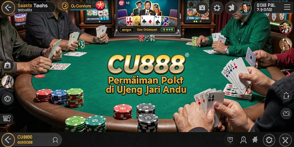 Tampilan gameplay Poker yang mendebarkan dan interaktif di CU888.