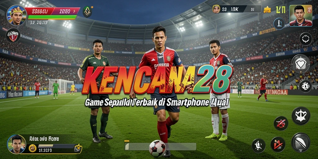 Tangkapan layar gameplay KENCANA28 yang menampilkan aksi sepak bola seru.