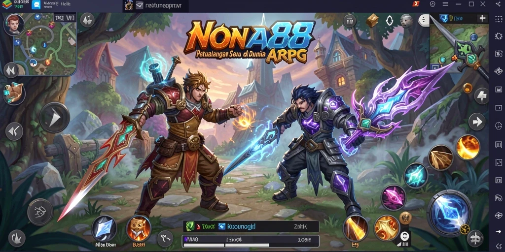 Screenshot utama NONA88 menampilkan aksi pertempuran gameplay ARPG yang intens.