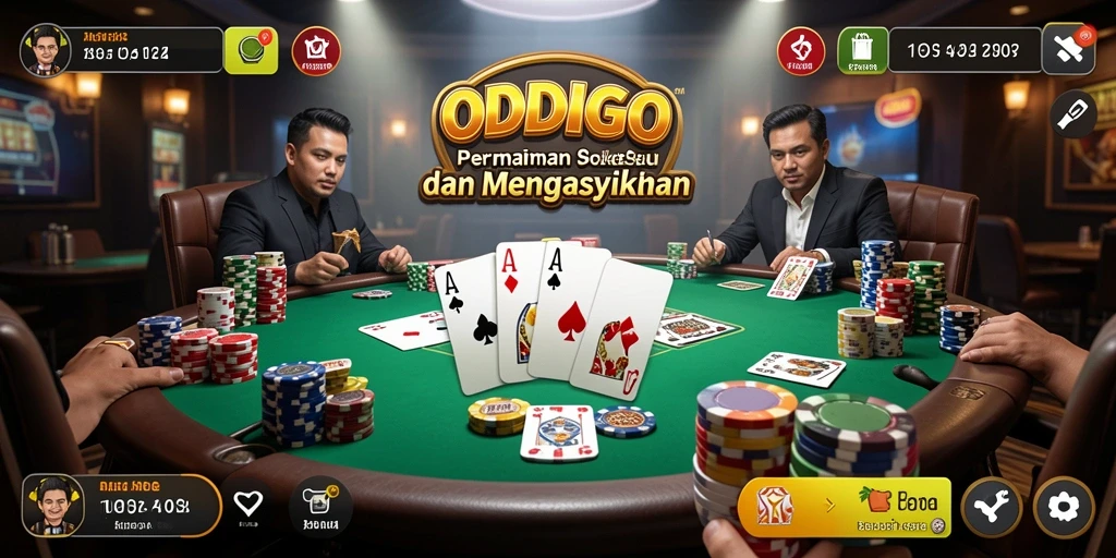 Tampilan gameplay ODDIGO dengan suasana Poker yang seru.