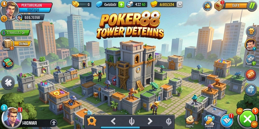 Tampilan gameplay POKER88 yang mendebarkan dalam pertarungan Tower Defense.