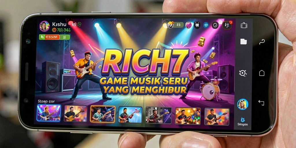 Screenshot gameplay RICH7 dengan aksi musik yang seru.